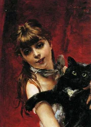 Fille avec un chat noir